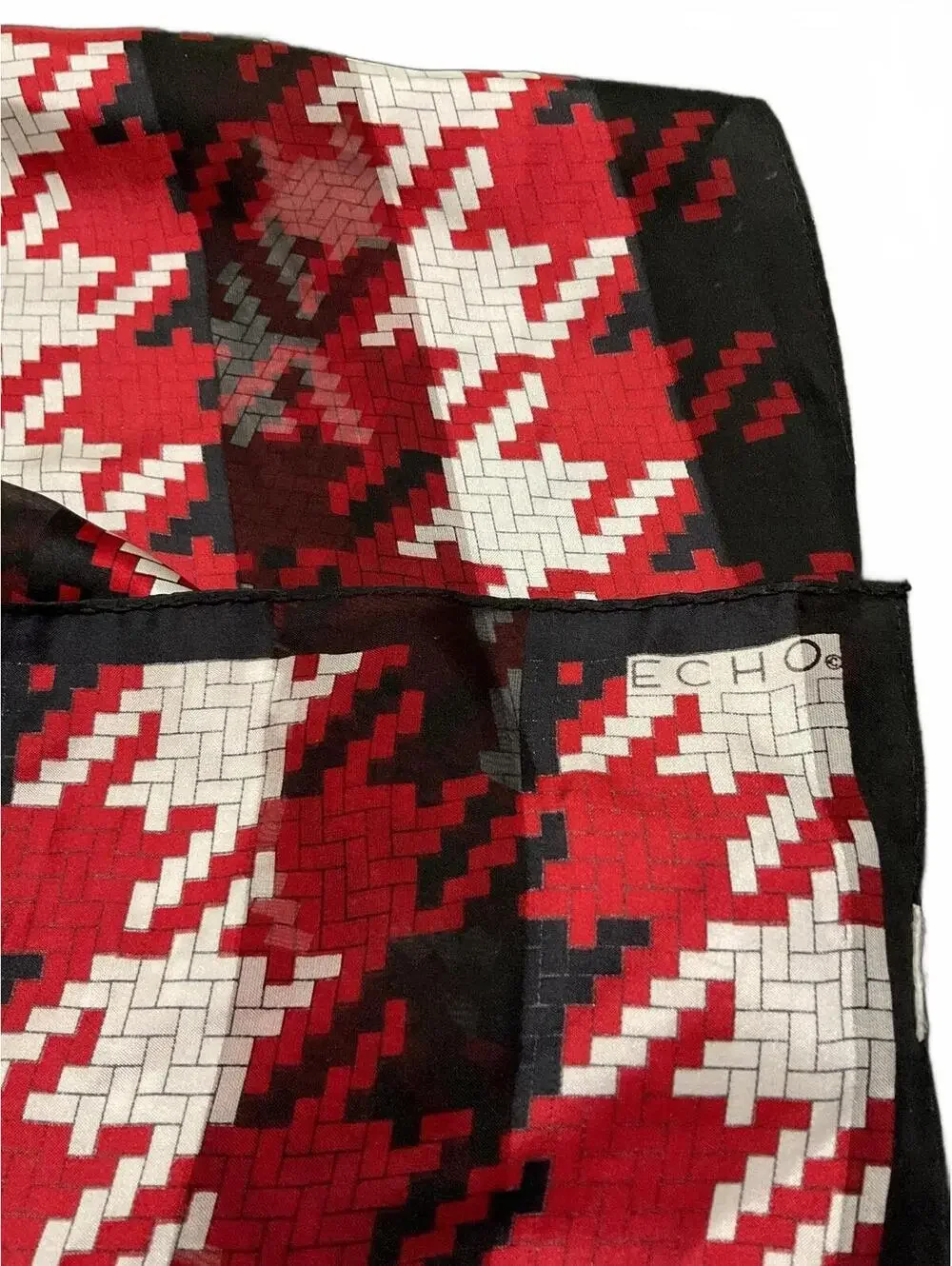 Echo Vintage Red, Black, and White  Silk Houndstooth Scarf